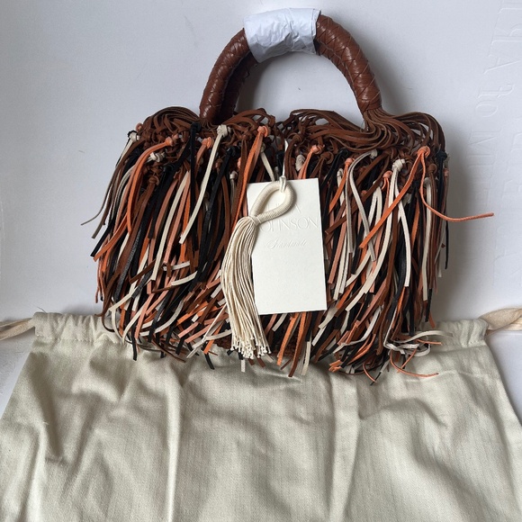 Ulla Johnson Valeria Small Hand-Woven Fringe Leather Multicolor Hobo Hand Bag - Picture 5 of 11